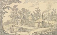 Village landscape in front of a blacksmith's shop, c1760. Creator: Johann Georg Wille