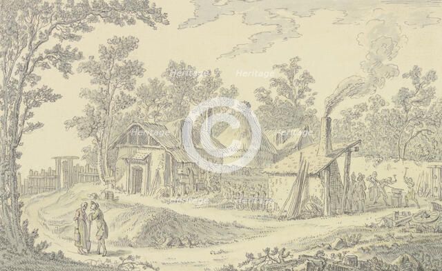 Village landscape in front of a blacksmith's shop, c1760. Creator: Johann Georg Wille.