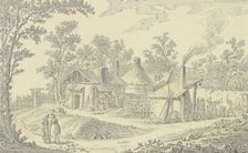 Village landscape in front of a blacksmith's shop, c1760. Creator: Johann Georg Wille
