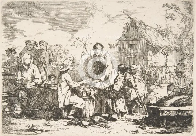 Village Market Place (Le Marché de village), 18th century. Creator: Jean-Baptiste-Marie Pierre.