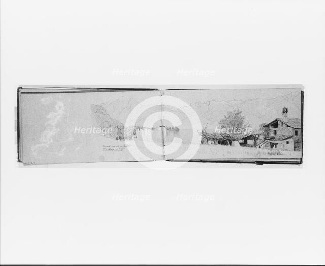 Village, Mountains, and Lake [Maggiore?] (recto, from sketchbook), 1869. Creator: Jervis McEntee.