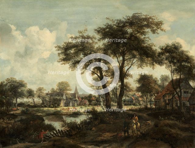 Village near a Pool, c. 1670. Creator: Meindert Hobbema.