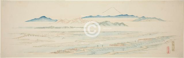 Village of Tamagawa (Tamagawa no sato), from an untitled series of famous views..., c. 1839/40. Creator: Ando Hiroshige.