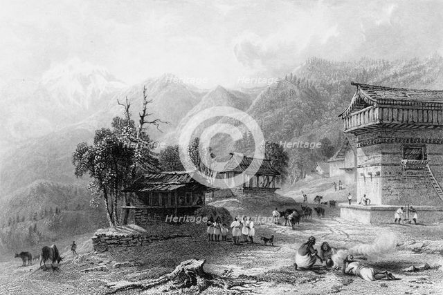 'Village of Khandoo, on the Choor Mountain', 1838. Creator: George Francis White.