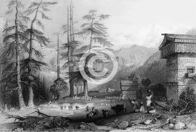 'Village of Koghera and Deodar Forest, near the Choor', 1838. Creator: George Francis White.