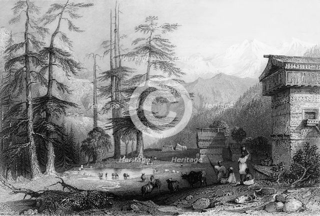 'Village of Koghera and Deodar Forest, near the Choor', 1838. Creator: George Francis White.