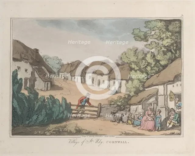 Village of St. Udy, Cornwall, from "Sketches from Nature", 1822., 1822. Creators: Thomas Rowlandson, Joseph Constantine Stadler.