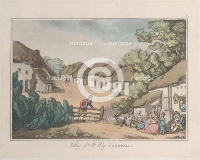 Village of St. Udy, Cornwall, from "Sketches from Nature", 1822., 1822. Creators: Thomas Rowlandson, Joseph Constantine Stadler.