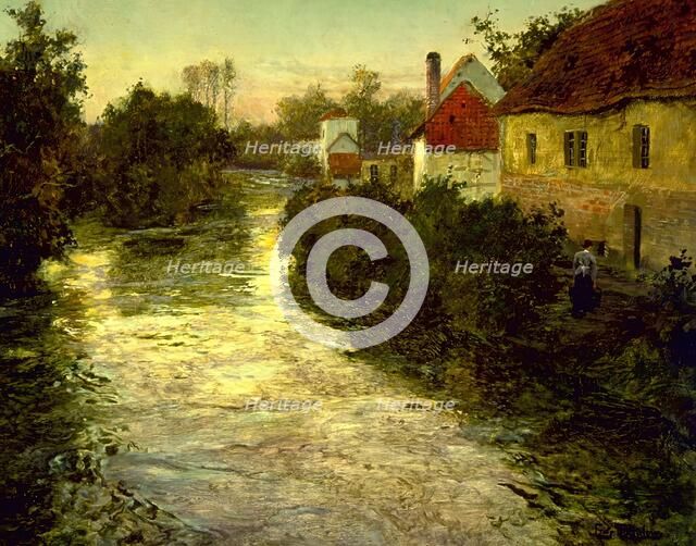 Village on the Bank of a Stream, c1897. Creator: Frits Thaulow.