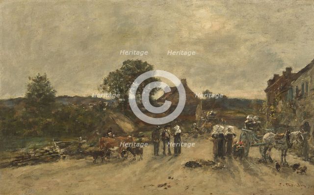 Village road in Brittany, 1870. Creator: Eugene Louis Boudin.