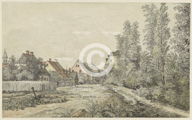 Village road with houses (in Germany?), 1811. Creator: Henry Edridge.