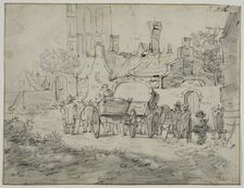 Village scene with carriages. Creator: Pieter Molijn