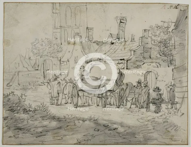 Village scene with carriages. Creator: Pieter Molijn.