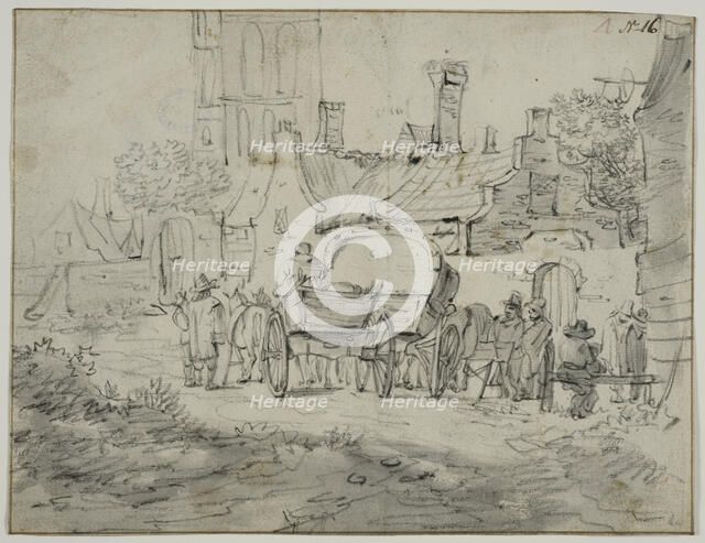 Village scene with carriages. Creator: Pieter Molijn.