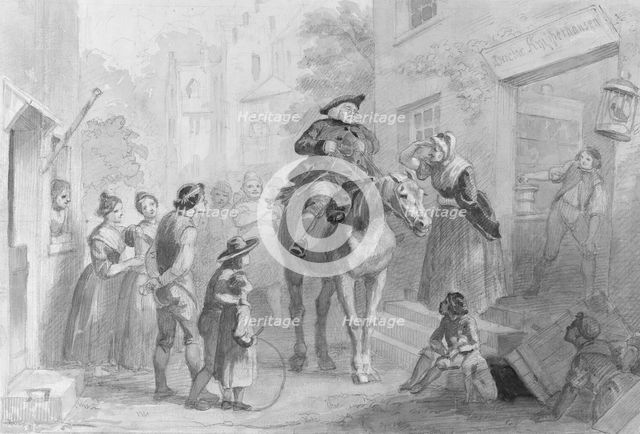 Village Scene with Dutch Colonial Figures (from Hosack Album). Creator: Felix Octavius Carr Darley.
