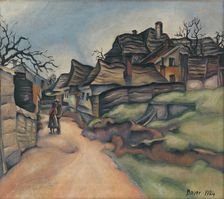Village scene with figures, 1924. Creator: Konstantin Bauer