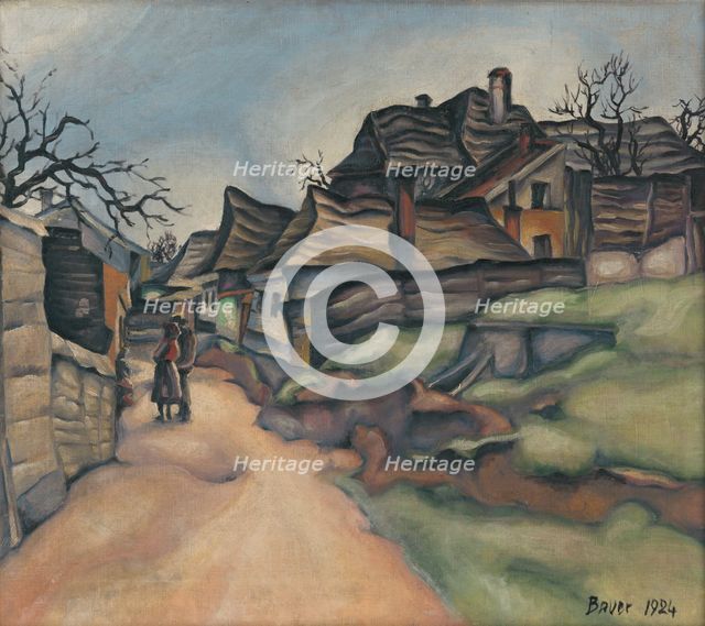 Village scene with figures, 1924. Creator: Konstantin Bauer.
