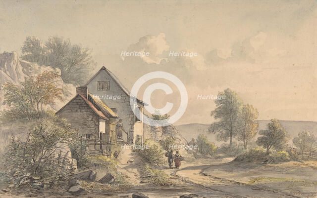 Village Scene with Figures, 19th century. Creator: Jan van Ravenswaay.