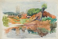 Village scene with pond, c1875-1944. Creator: George Clausen