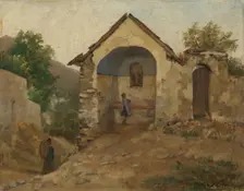 Village scene, probably 1880s. Creator: Johanne Mathilde Dietrichson