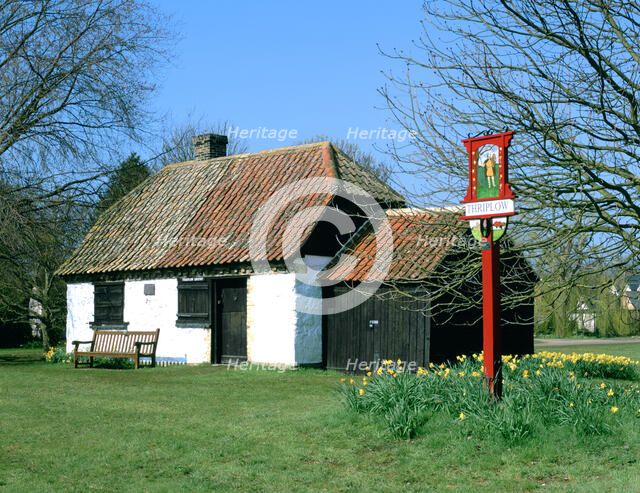 Village sign and smithy, Thriplow, Cambridgeshire.