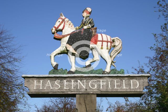 Village sign, Haslingfield, Cambridgeshire. Creator: Peter Thompson.