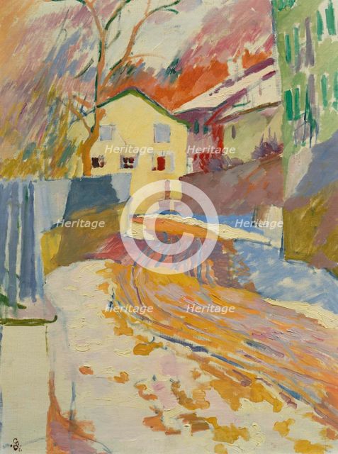 Village street during snowmelt, c1919. Creator: Giacometti, Giovanni (1868-1933).