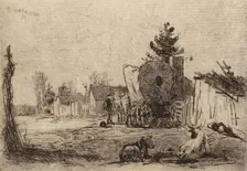 Village Street with Cattle and Covered Wagon, 1880. Creator: William Forsyth