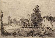Village Street with Cattle and Covered Wagon, 1880. Creator: William Forsyth
