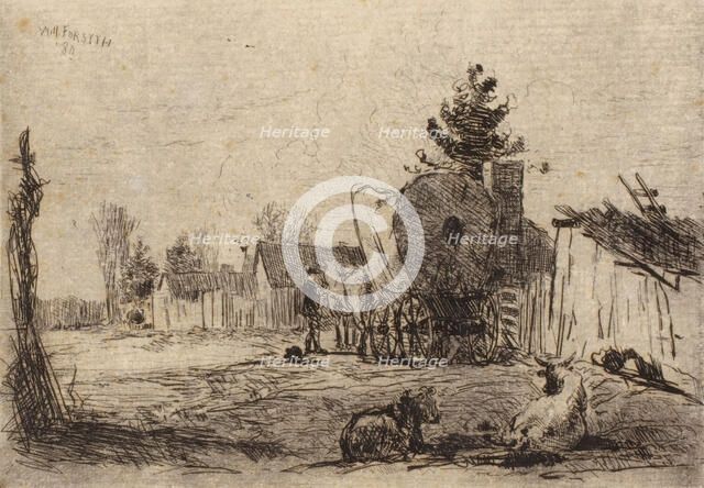 Village Street with Cattle and Covered Wagon, 1880. Creator: William Forsyth.