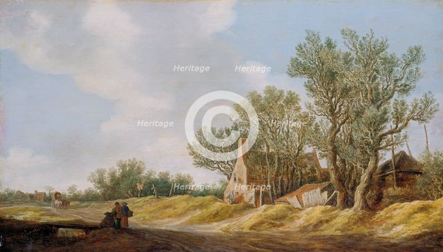 Village Street with People Resting at a Brigde, 1628. Creator: Jan van Goyen.