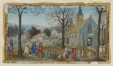 Villagers on Their Way to Church; Book of Hours, about 1550. Creator: Simon Bening