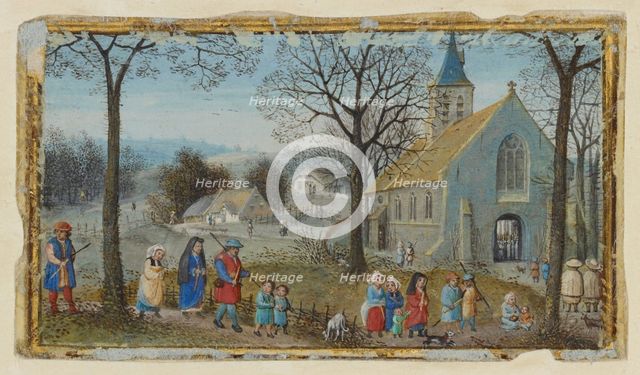 Villagers on Their Way to Church; Book of Hours, about 1550. Creator: Simon Bening.