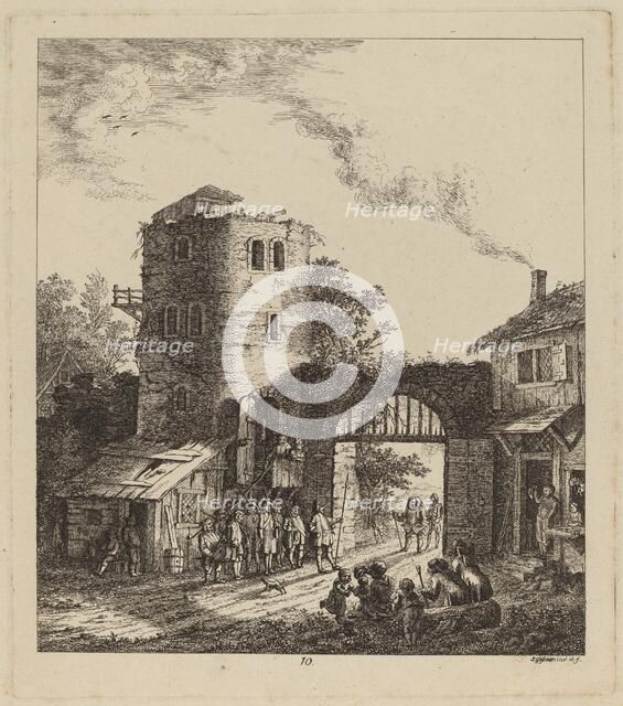 Villagers at a City Gate Greeting a Dignitary, 1764. Creator: Salomon Gessner.