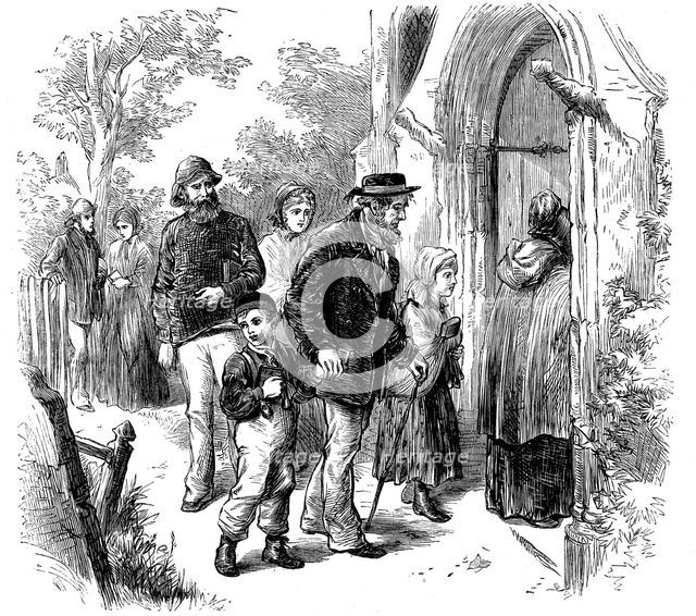 Villagers going to church on Sunday, London, 1872. Artist: Unknown