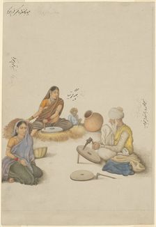 Villagers Grinding Corn, page from the Fraser Album, Company School, c. 1820. Creator: Unknown