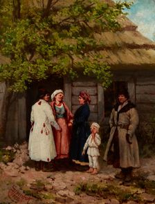Villagers in Front of a Cottage, 1885. Creator: Stanislaw Szembek