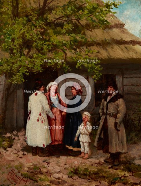 Villagers in Front of a Cottage, 1885. Creator: Stanislaw Szembek.