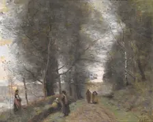 Ville d'Avray, Woodland Path Bordering the Pond, 1872. Creator: Jean-Baptiste-Camille Corot