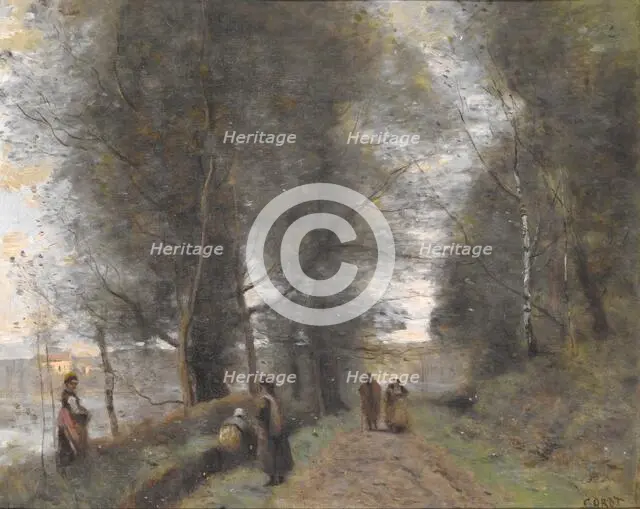 Ville d'Avray, Woodland Path Bordering the Pond, 1872. Creator: Jean-Baptiste-Camille Corot.