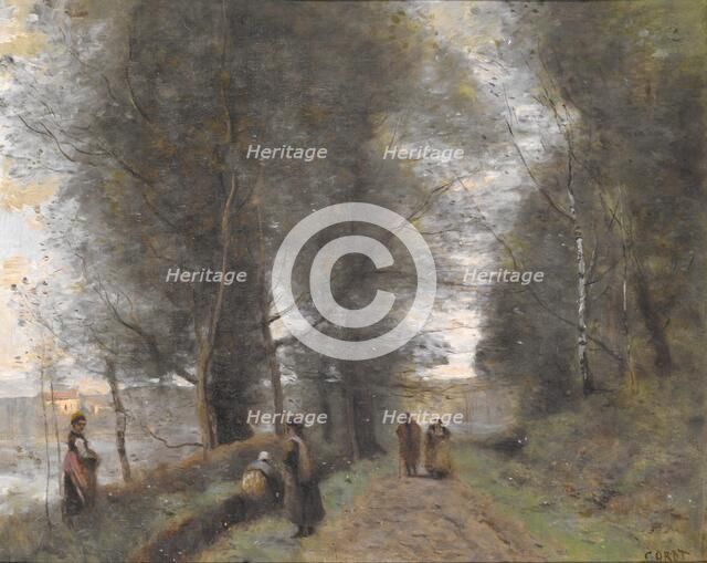 Ville d'Avray, Woodland Path Bordering the Pond, 1872. Creator: Jean-Baptiste-Camille Corot.