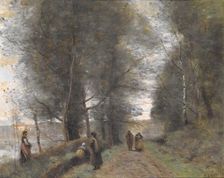 Ville d'Avray, Woodland Path Bordering the Pond, 1872. Creator: Jean-Baptiste-Camille Corot