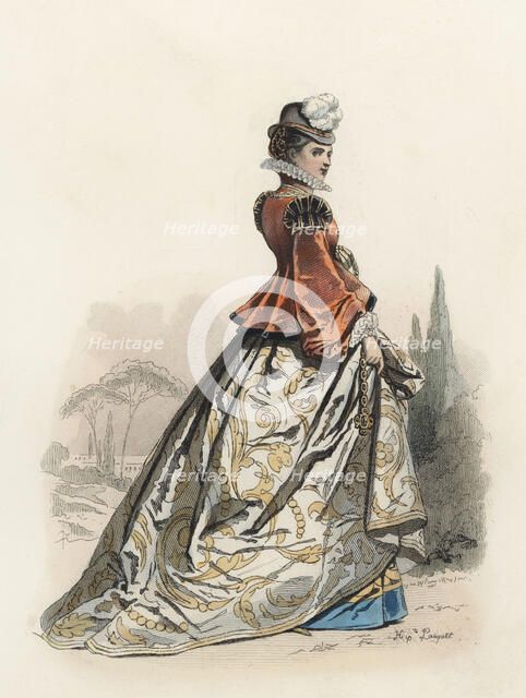 Vincentian Noble Lady, in the modern age, color engraving 1870.