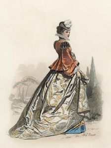 Vincentian Noble Lady, in the modern age, color engraving 1870