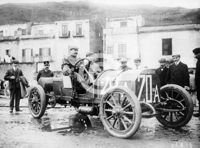 Vincenzo Lancia taking part in the Targa Florio race, Sicily, April 1907. Artist: Unknown