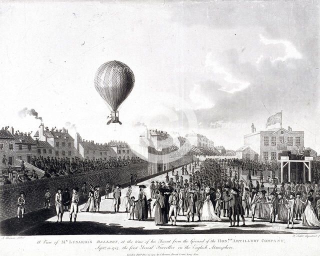 Vincenzo Lunardi's balloon ascending from Artillery Ground, City Road, Finsbury, London, 1784. Artist: Francis Jukes