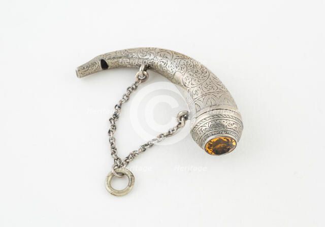 Vinaigrette with Whistle in the Form of a Hunting Horn, Scotland, c. 1840. Creator: Unknown.
