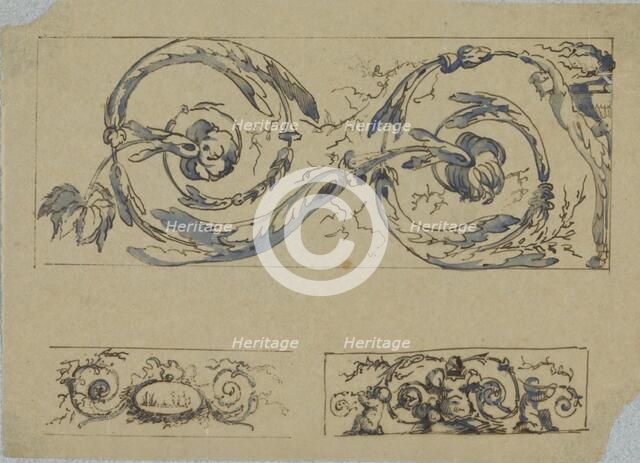 Vine leaves with a figure and a burning urn, c.1864-c.1894.  Creator: Henri Cameré.