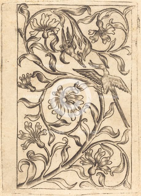 Vine Ornament with Two Birds, c. 1440/1450. Creator: Master of the Playing Cards, Follower of.