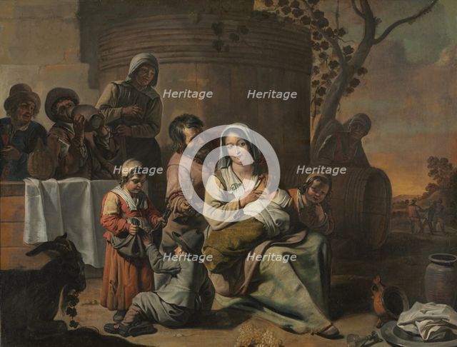 Vintage Scene and Peasant Children Dancing (painting pair), 1650s. Creator: Le Nain (French), circle of.